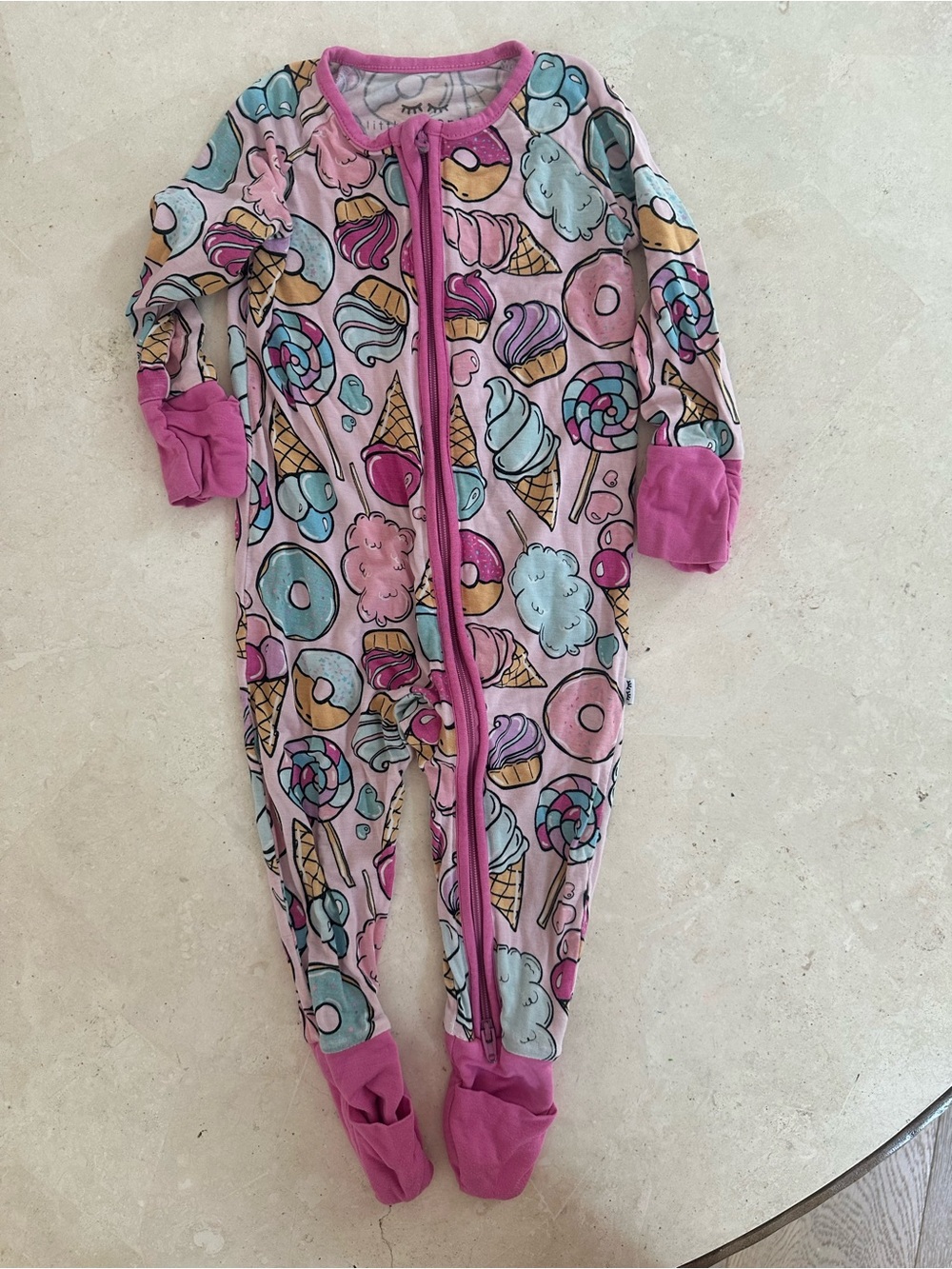 Little sleepies  Kids Pink Dessert Print One-Piece Pajamas